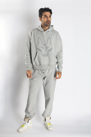 Oversized Jogging Set Hoodie For Women logo In Back color light grey - White Wolves