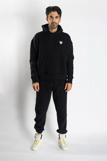 Oversized Jogging Set Hoodie For Men With Large White Wolves Print In Back - White Wolves