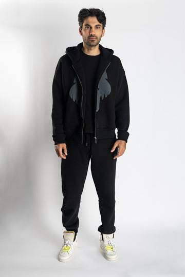 Oversized Jogging Set For Men Jacket + Pants color black - White Wolves