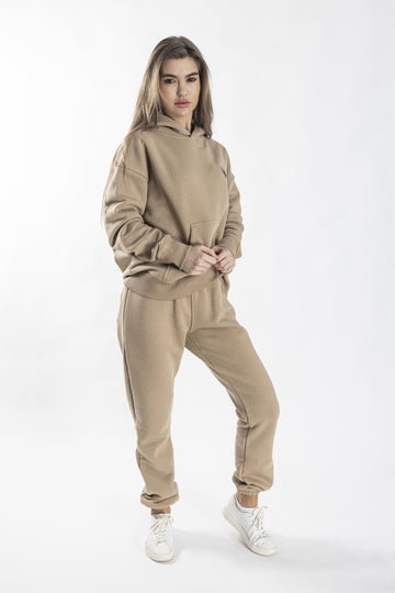 Oversized Jogging Set Hoodie For Women logo In Back color Beige