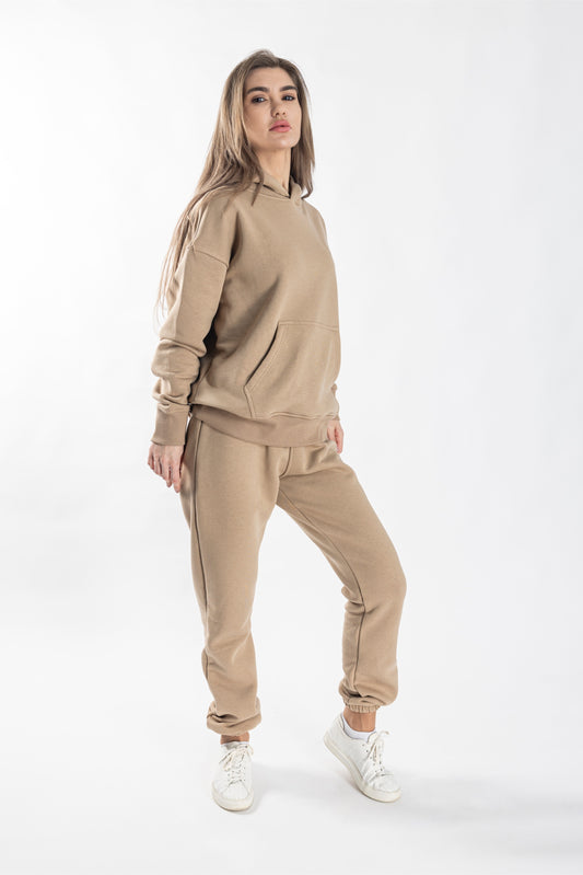 Oversized Jogging Set Hoodie For Women logo In Back color Beige