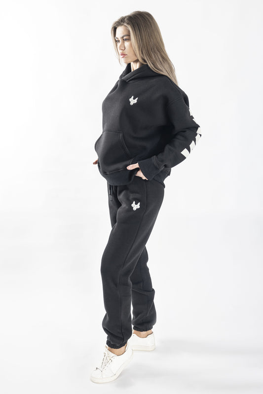 Oversized Jogging Set Hoodie For Women With Large White Wolves Print In Back