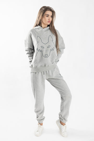 Oversized Jogging Set Hoodie For Women logo In Back color light grey