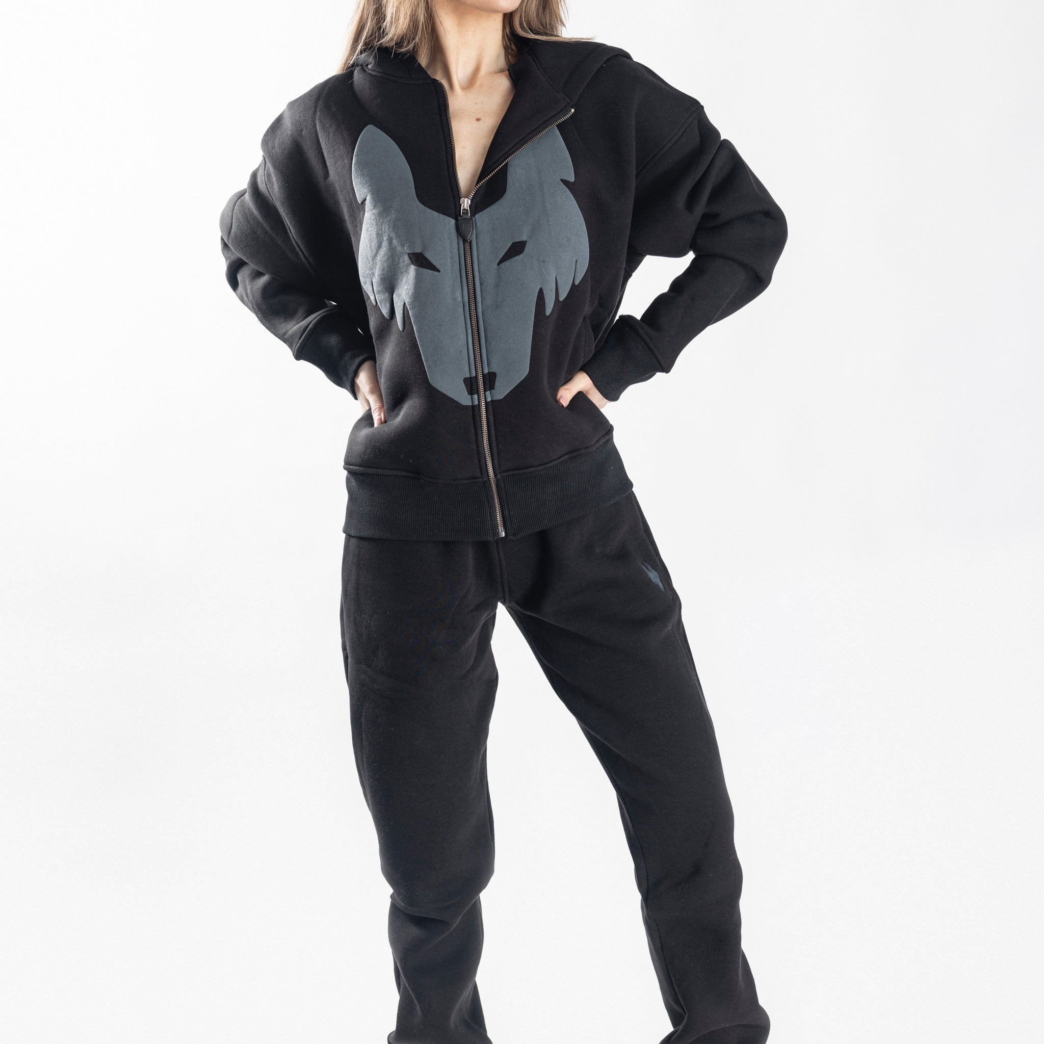 Oversized Jogging Set  For Women Jacket + Pants color black