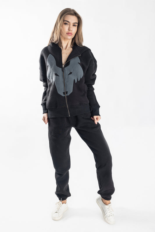 Oversized Jogging Set  For Women Jacket + Pants color black