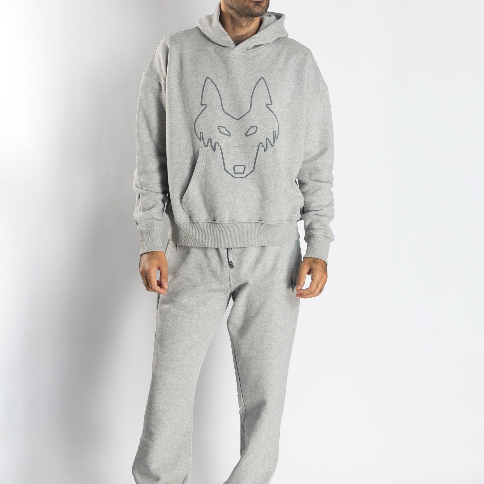 Oversized Jogging Set Hoodie For Women logo In Back color light grey - White Wolves