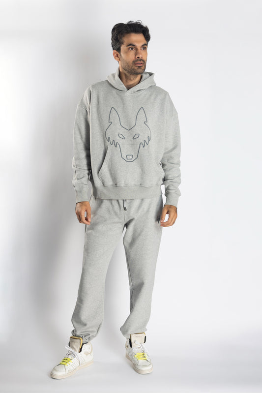 Oversized Jogging Set Hoodie For Women logo In Back color light grey - White Wolves