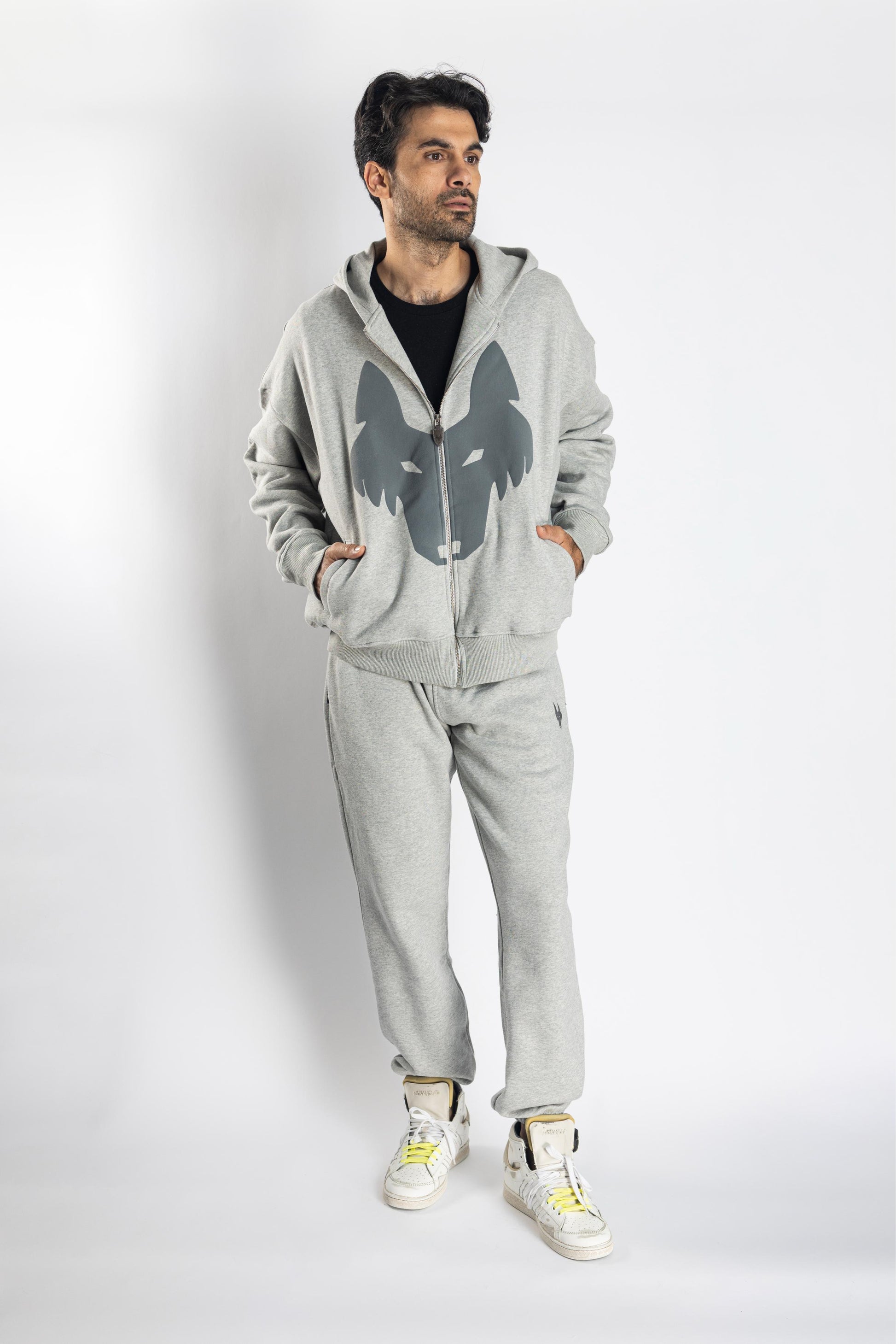 Oversized Jogging Set Vest & Pants  For Men - White Wolves