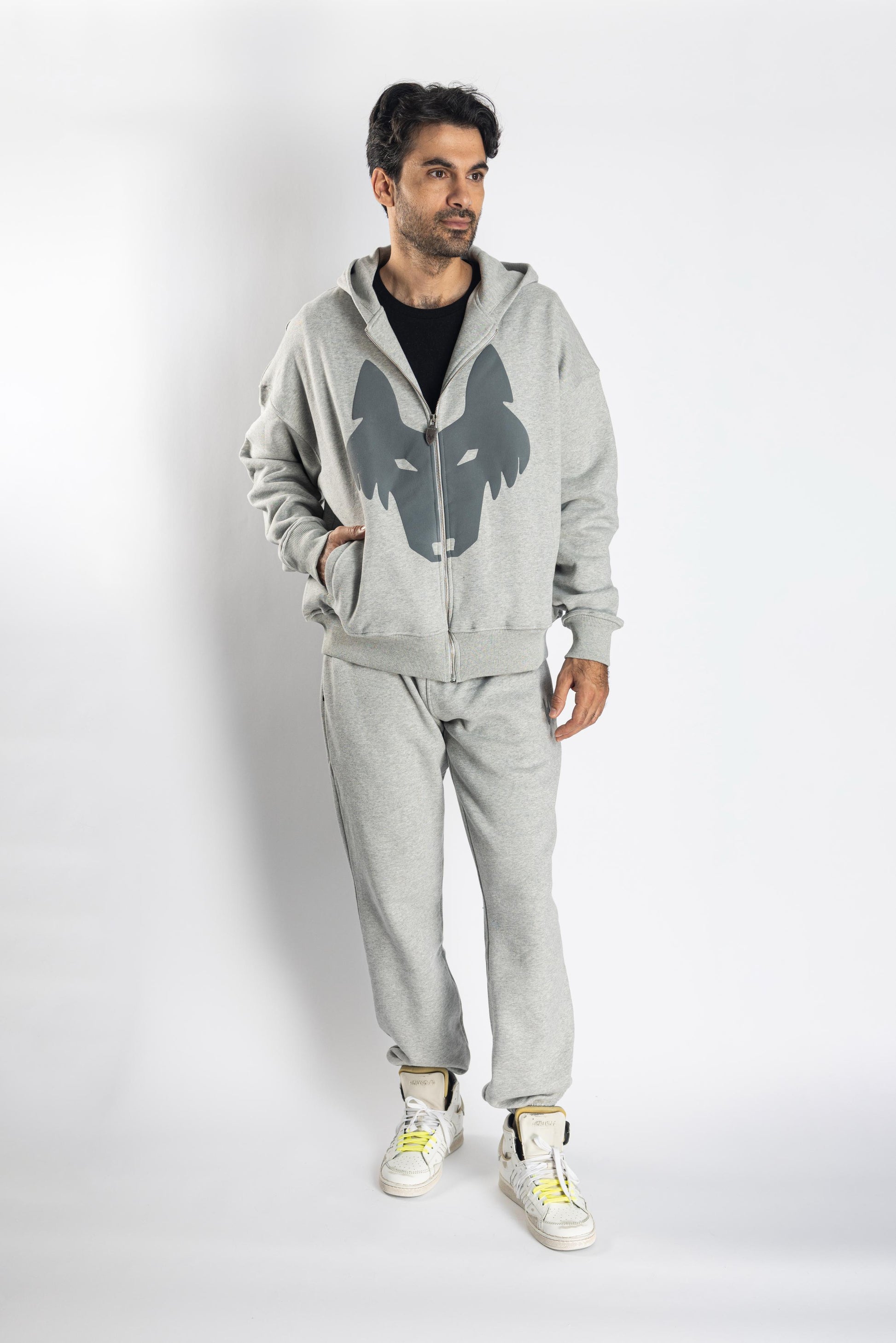 Oversized Jogging Set Vest & Pants  For Men - White Wolves