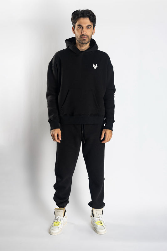 Oversized Jogging Set Hoodie For Men With Large White Wolves Print In Back - White Wolves