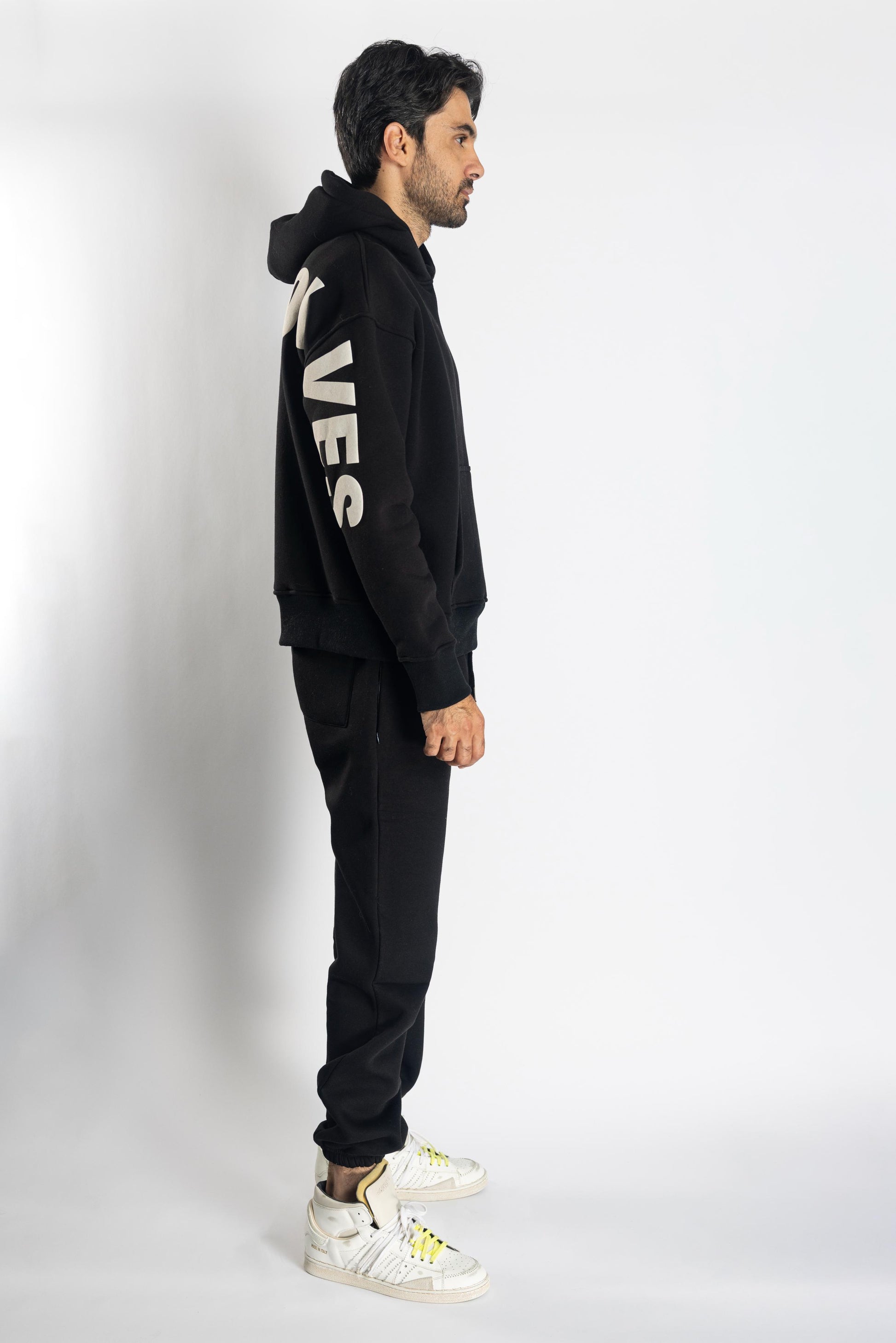Oversized Jogging Set Hoodie For Men With Large White Wolves Print In Back - White Wolves