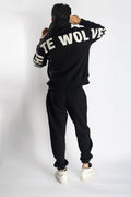 Oversized Jogging Set Hoodie For Men With Large White Wolves Print In Back - White Wolves