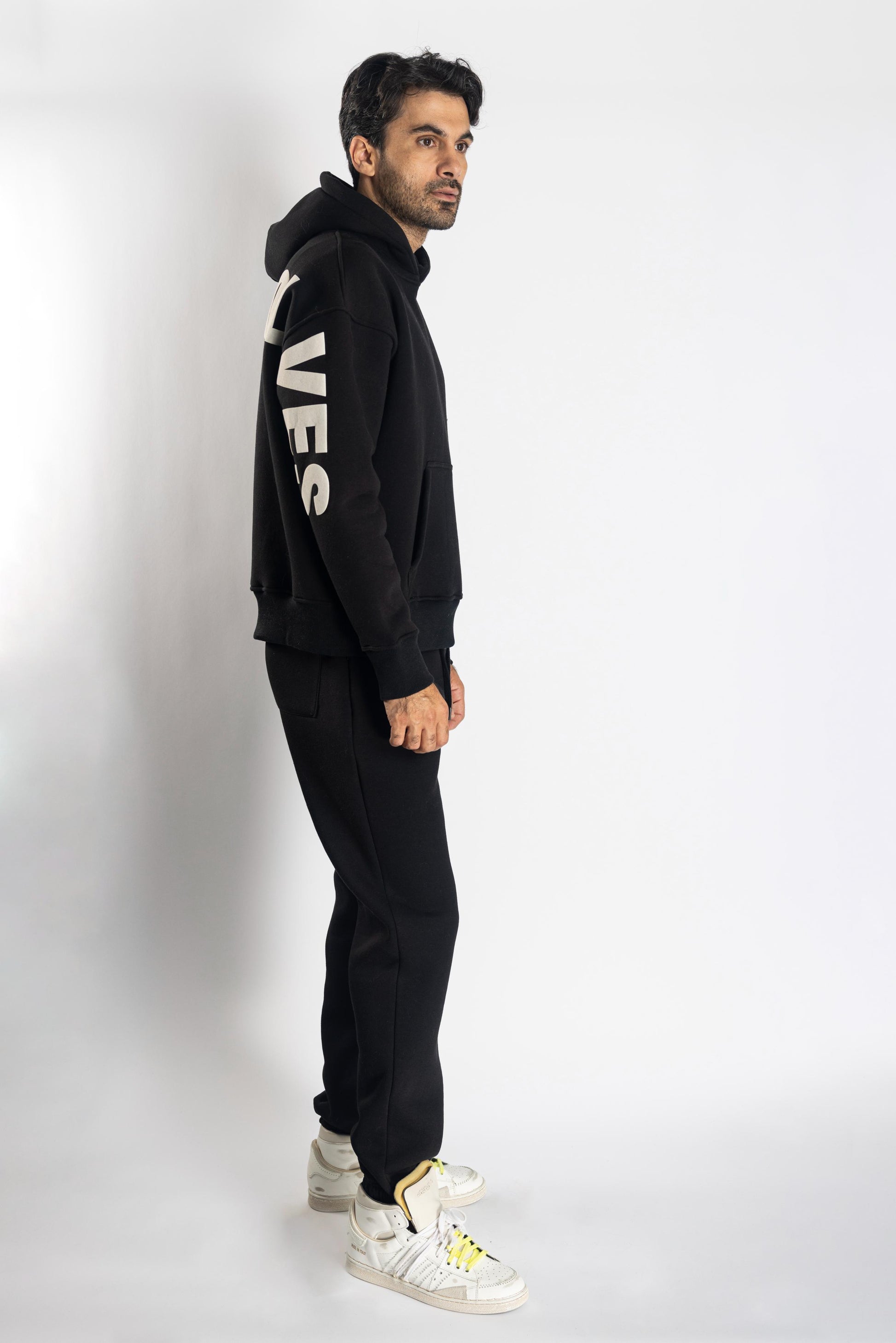 Oversized Jogging Set Hoodie For Men With Large White Wolves Print In Back - White Wolves