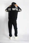 Oversized Jogging Set Hoodie For Men With Large White Wolves Print In Back - White Wolves