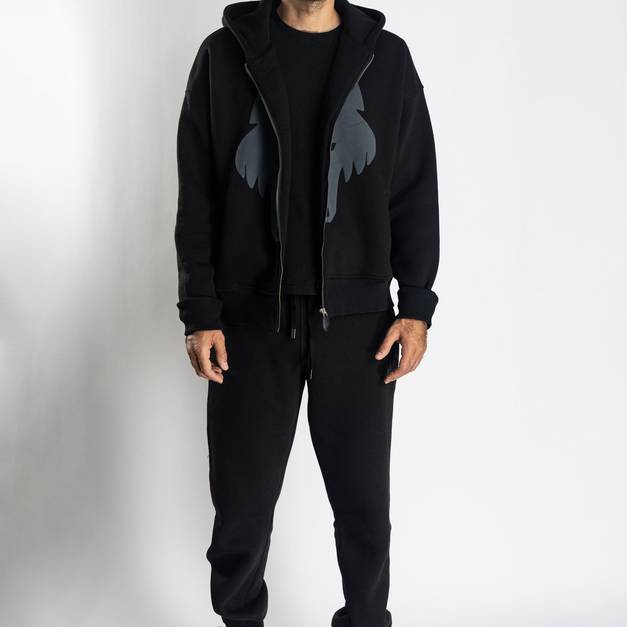 Oversized Jogging Set  For Men Jacket + Pants color black - White Wolves