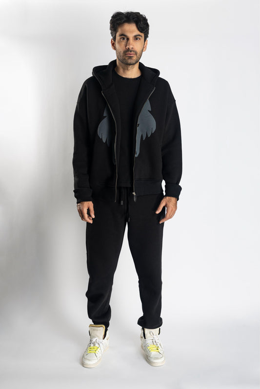 Oversized Jogging Set  For Men Jacket + Pants color black - White Wolves