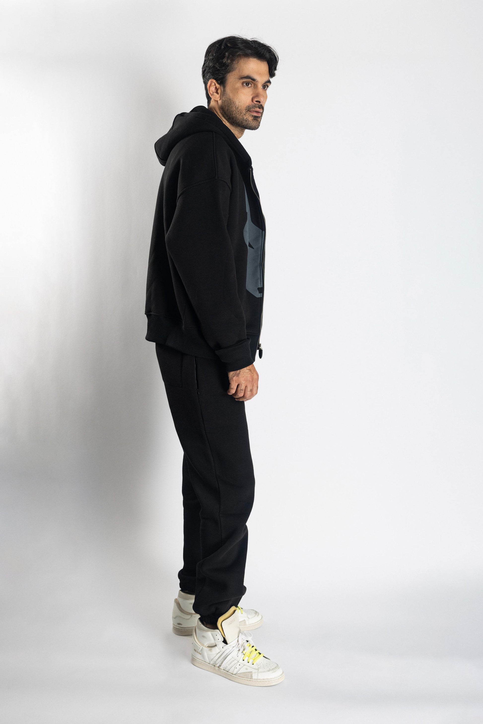 Oversized Jogging Set  For Men Jacket + Pants color black - White Wolves