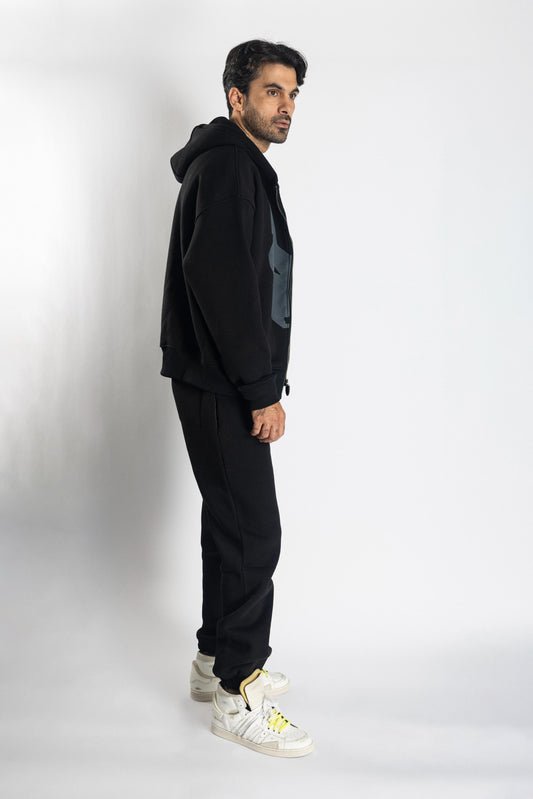 Oversized Jogging Set  For Men Jacket + Pants color black - White Wolves