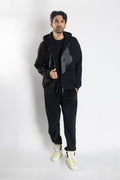 Oversized Jogging Set  For Men Jacket + Pants color black - White Wolves