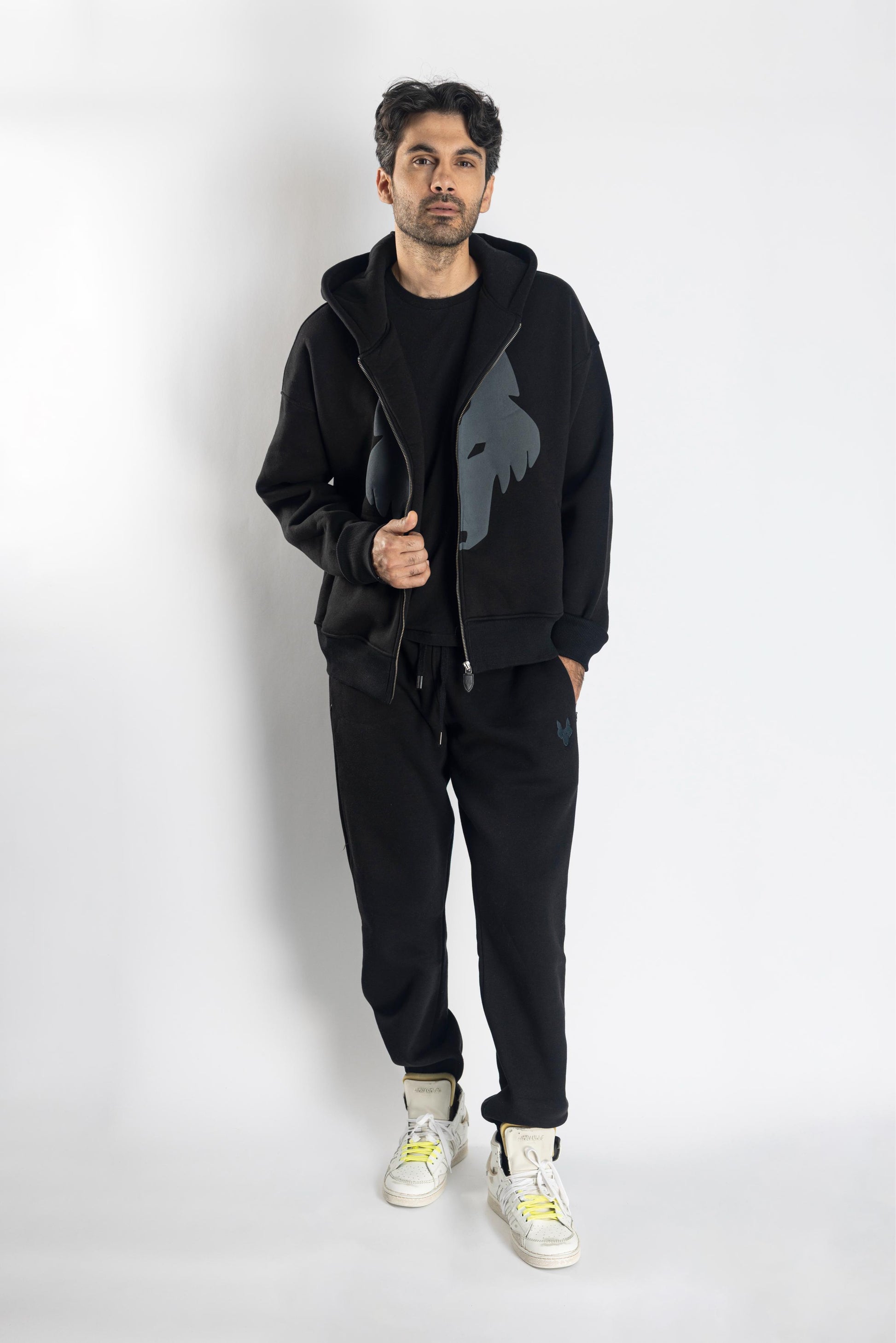Oversized Jogging Set  For Men Jacket + Pants color black - White Wolves