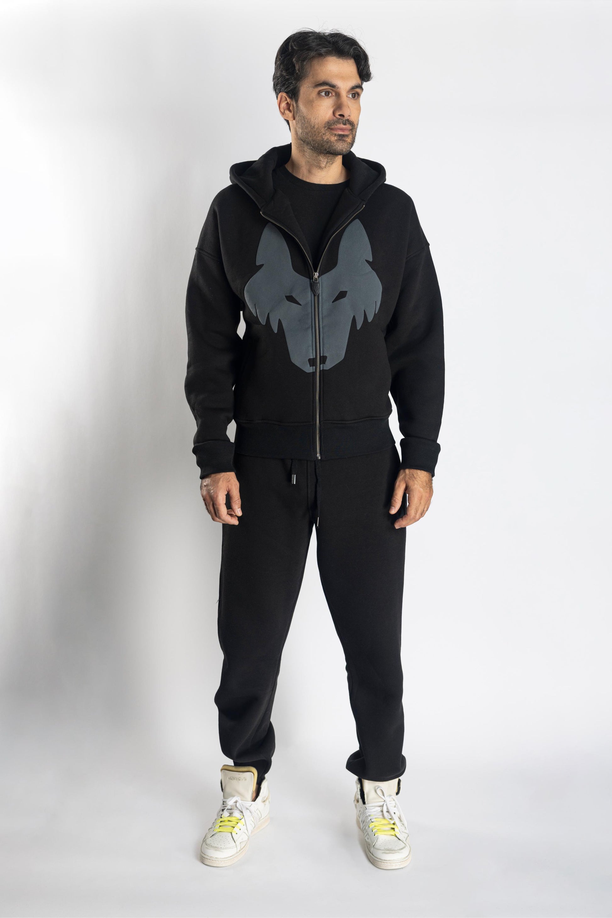 Oversized Jogging Set  For Men Jacket + Pants color black - White Wolves