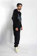Oversized Jogging Set  For Men Jacket + Pants color black - White Wolves