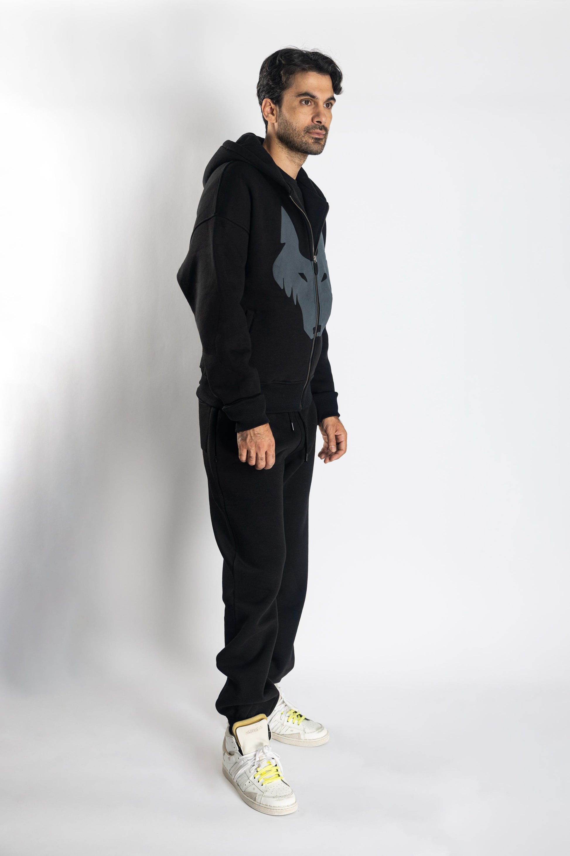 Oversized Jogging Set  For Men Jacket + Pants color black - White Wolves