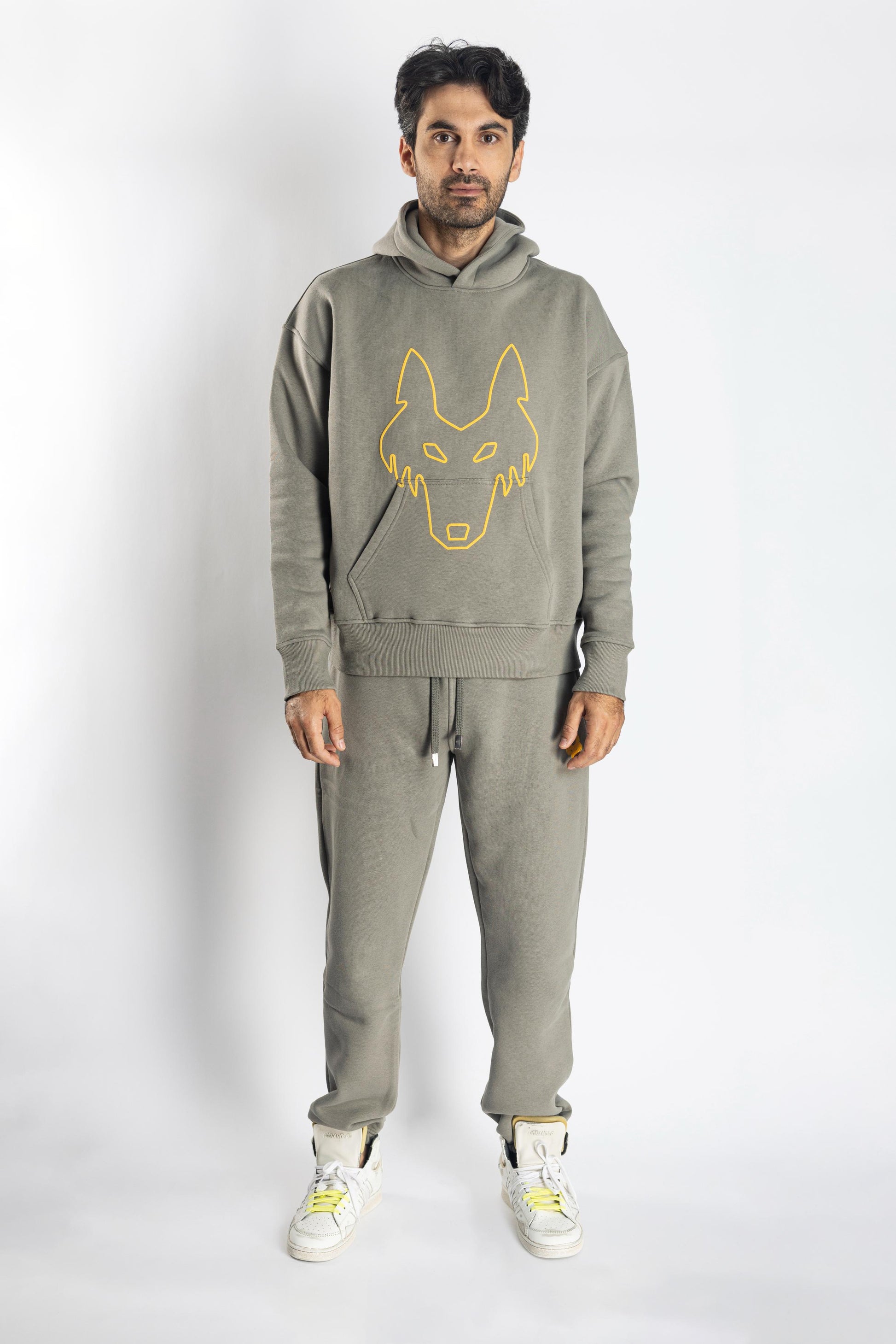 Oversized Jogging Set Hoodie For Men logo In Back color kaki - White Wolves