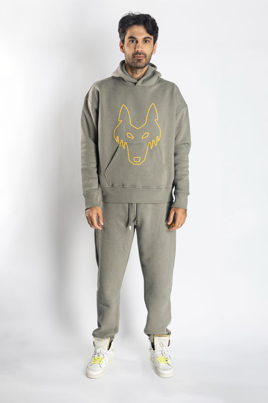 Oversized Jogging Set Hoodie For Men logo In Back color kaki - White Wolves