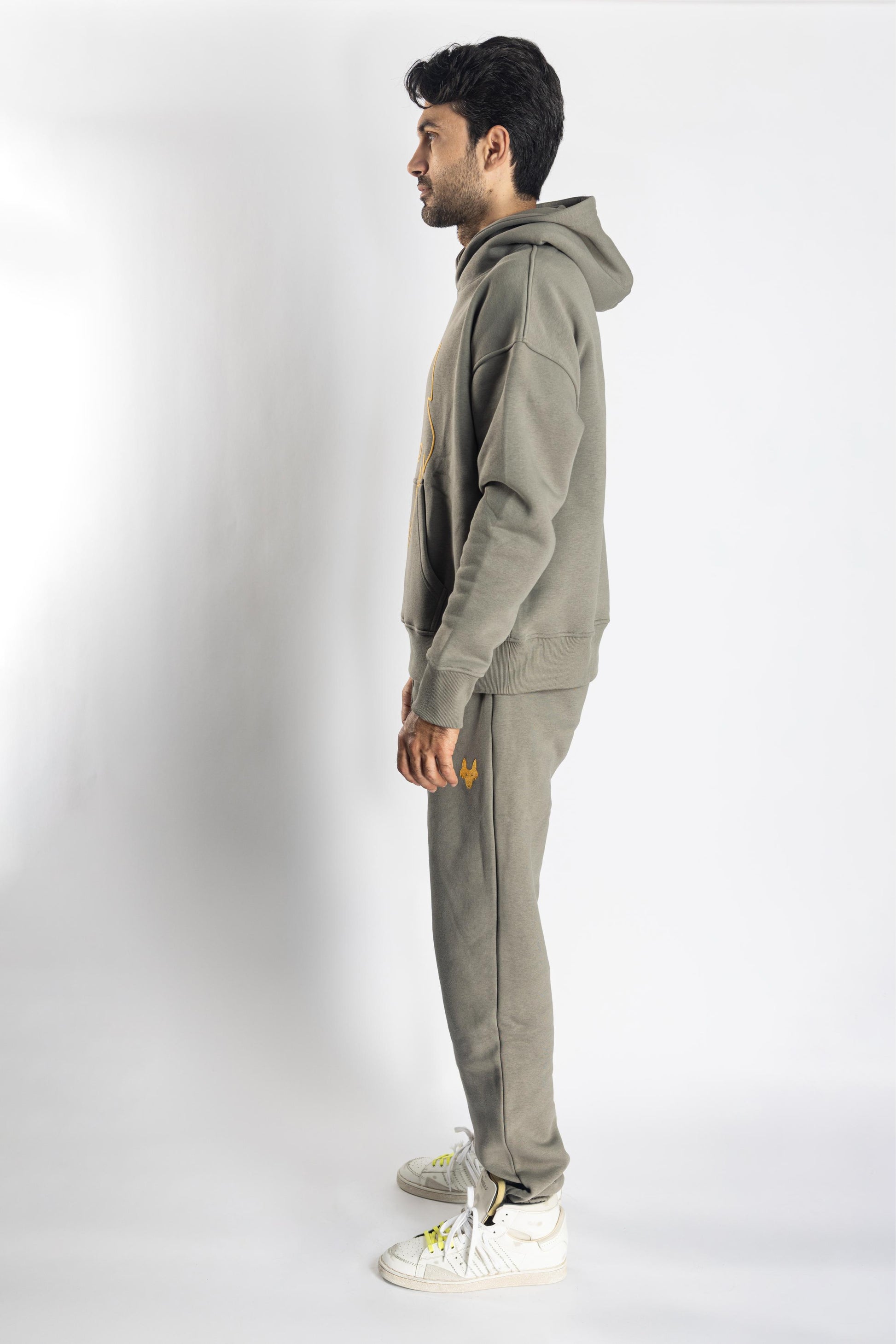 Oversized Jogging Set Hoodie For Men logo In Back color kaki - White Wolves