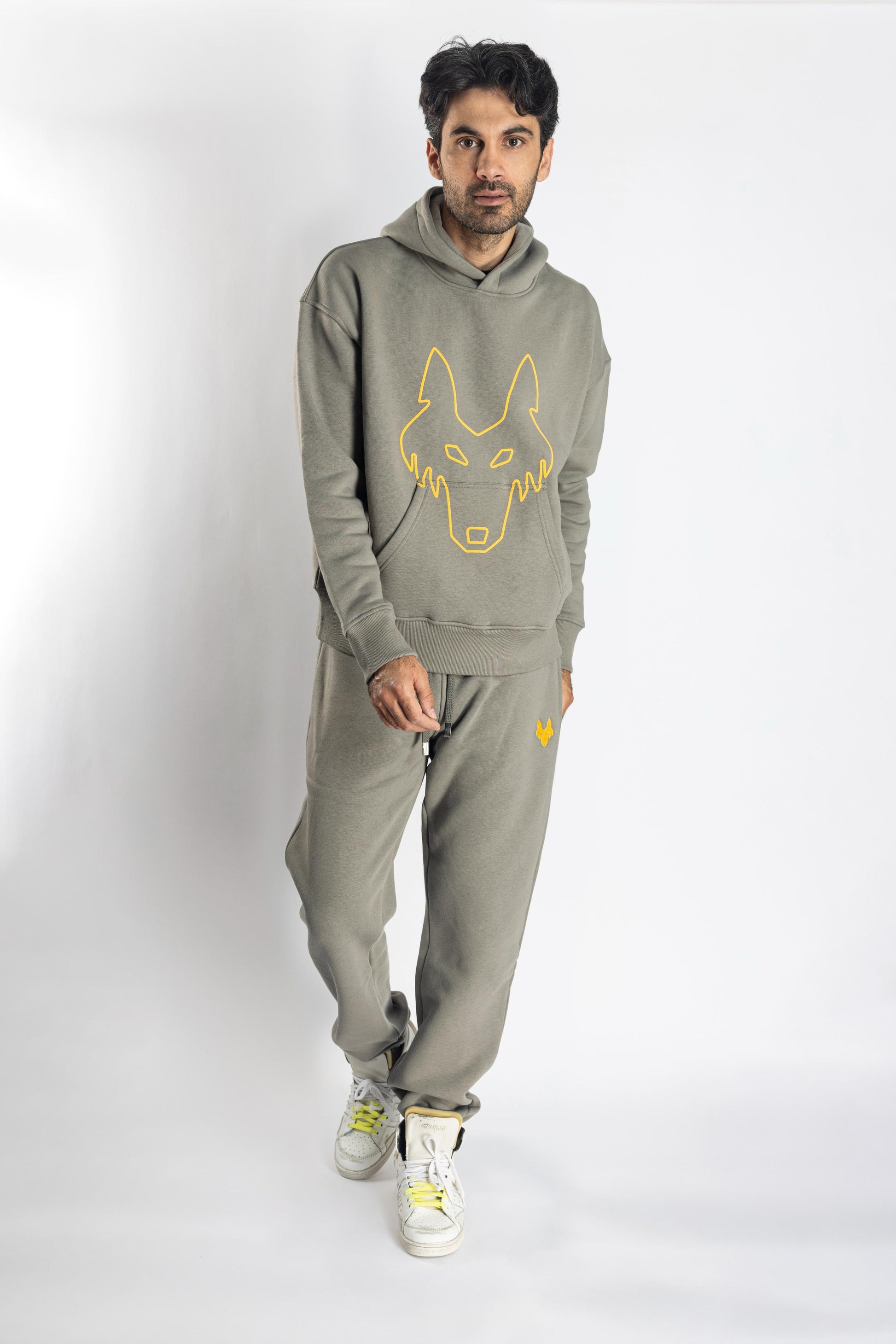 Oversized Jogging Set Hoodie For Men logo In Back color kaki - White Wolves
