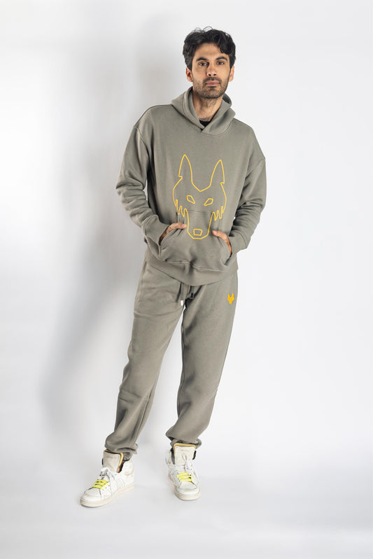 Oversized Jogging Set Hoodie For Men logo In Back color kaki - White Wolves