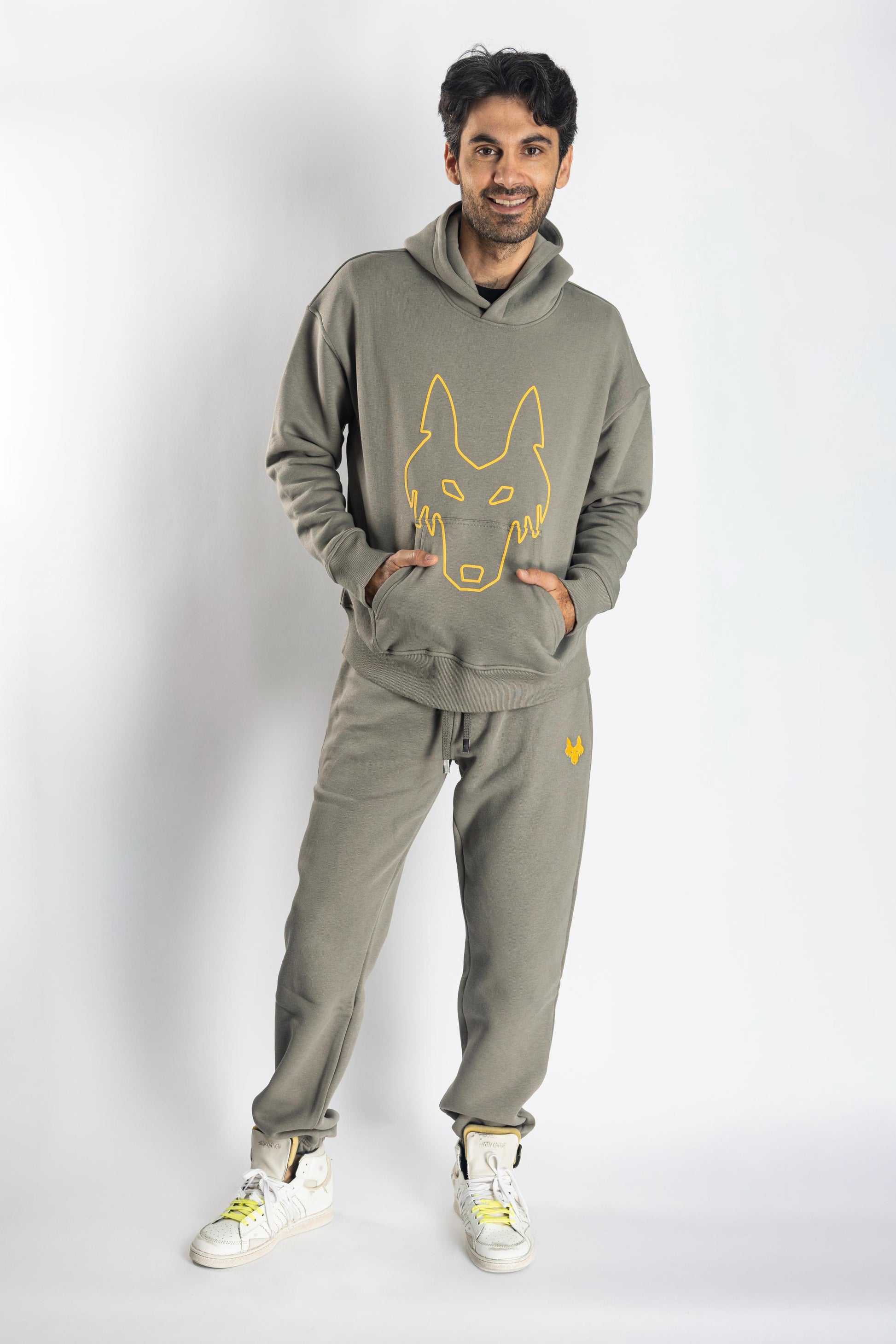 Oversized Jogging Set Hoodie For Men logo In Back color kaki - White Wolves