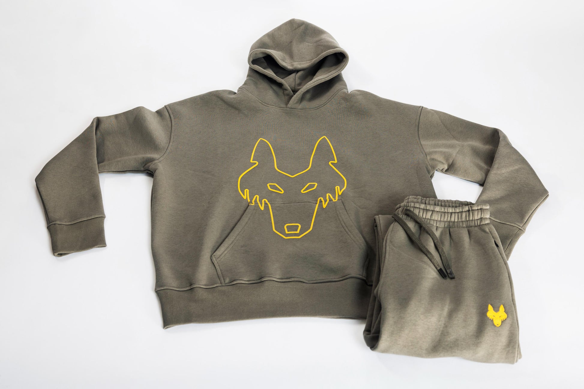 Oversized Jogging Set Hoodie For Men logo In Back color kaki - White Wolves