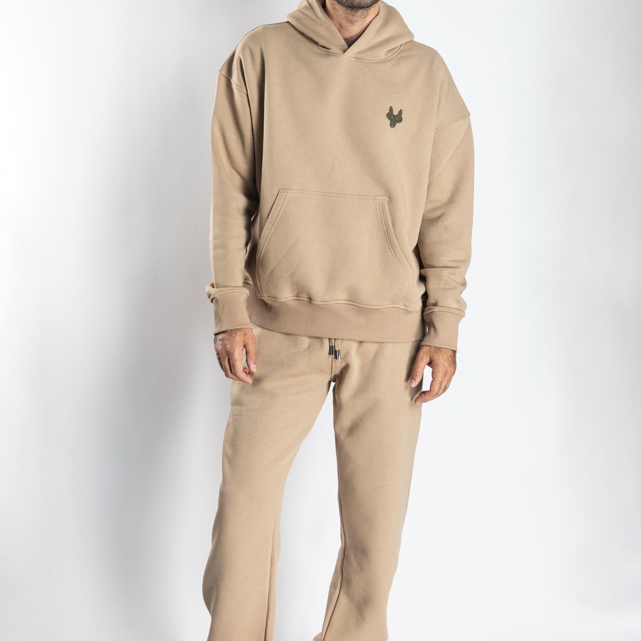 Oversized Jogging Set Hoodie For Men logo In Back color Beige - White Wolves