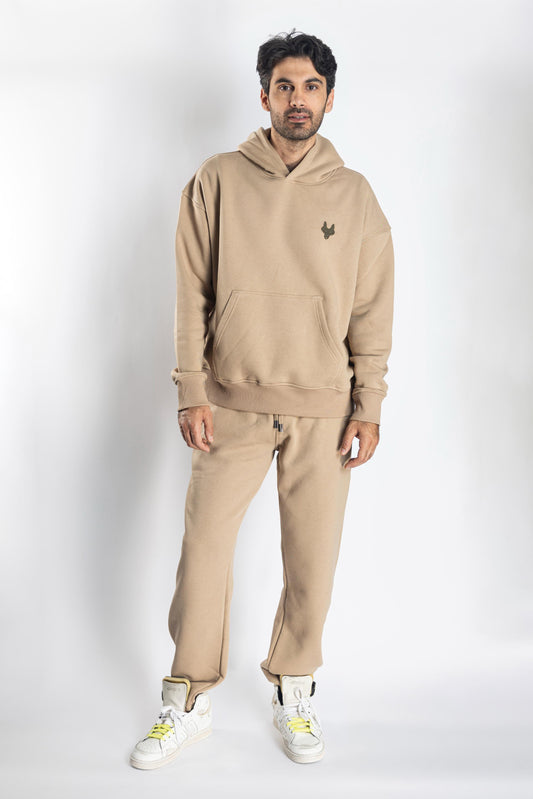 Oversized Jogging Set Hoodie For Men logo In Back color Beige - White Wolves