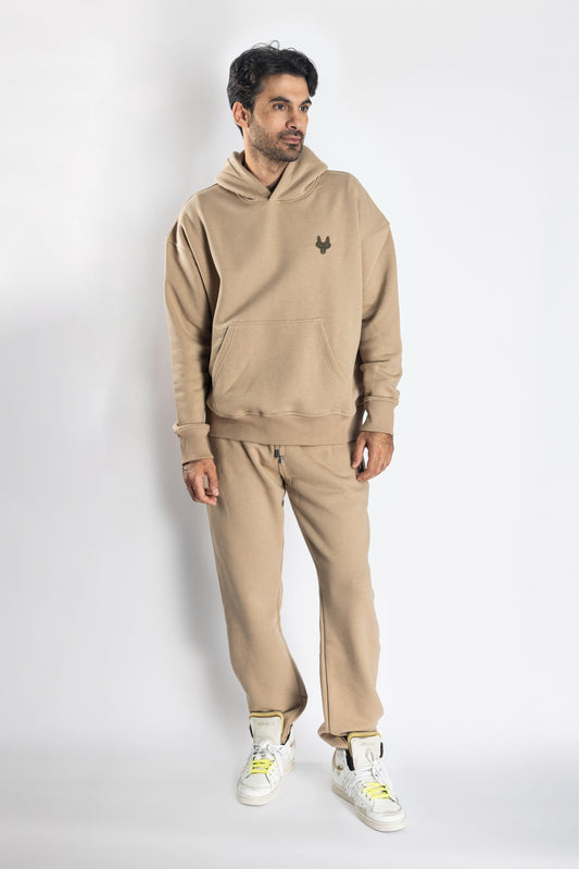Oversized Jogging Set Hoodie For Men logo In Back color Beige - White Wolves