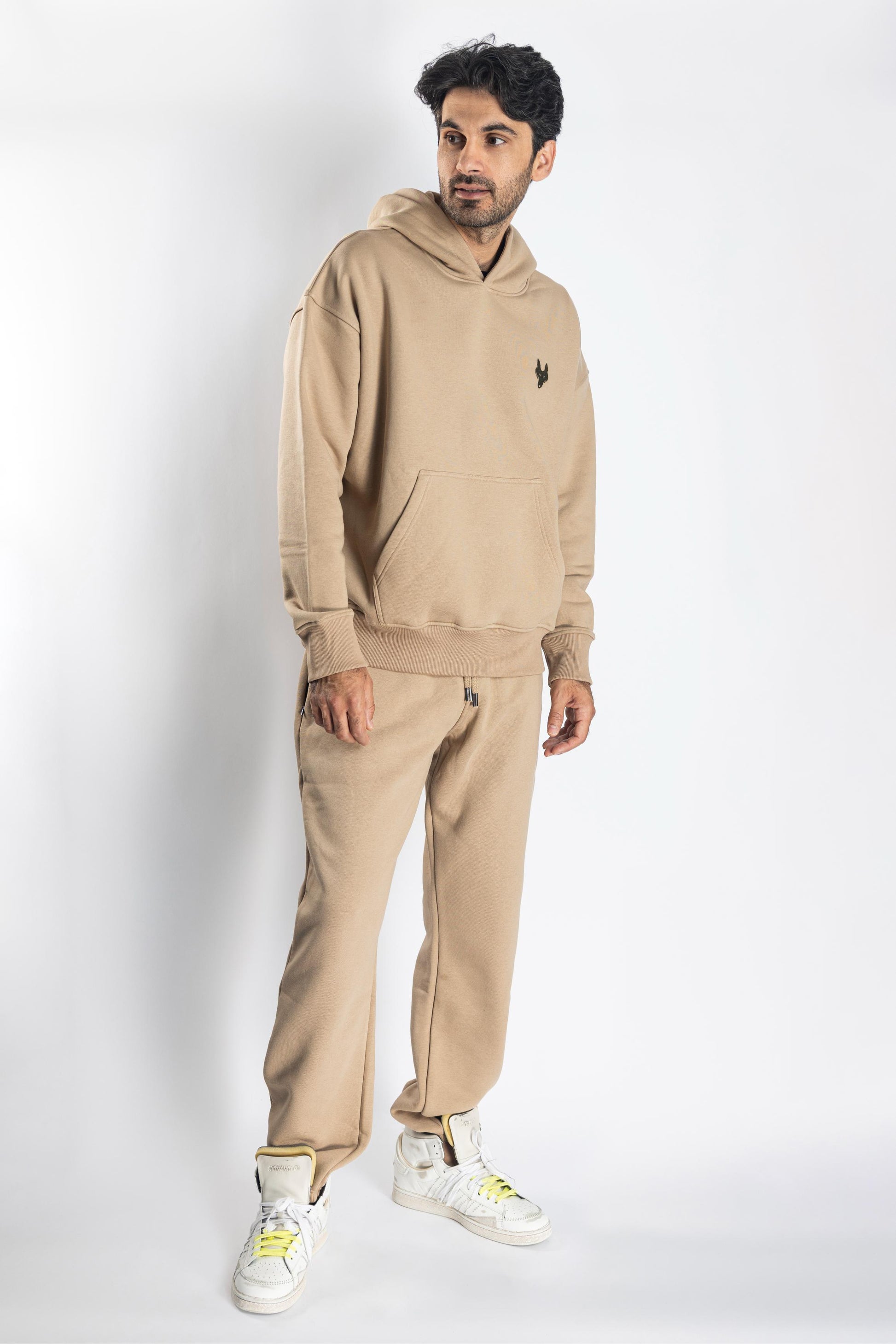 Oversized Jogging Set Hoodie For Men logo In Back color Beige - White Wolves