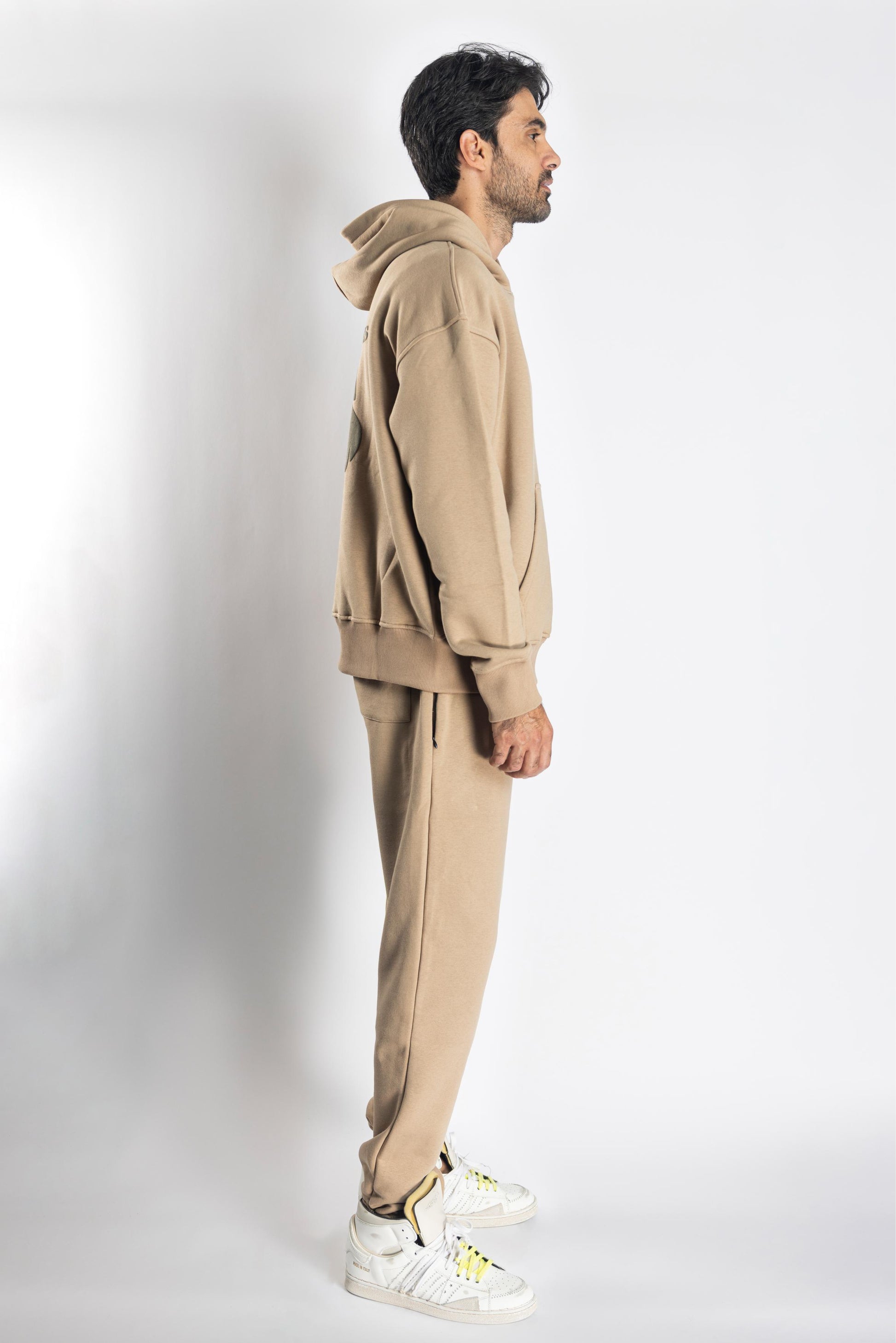 Oversized Jogging Set Hoodie For Men logo In Back color Beige - White Wolves