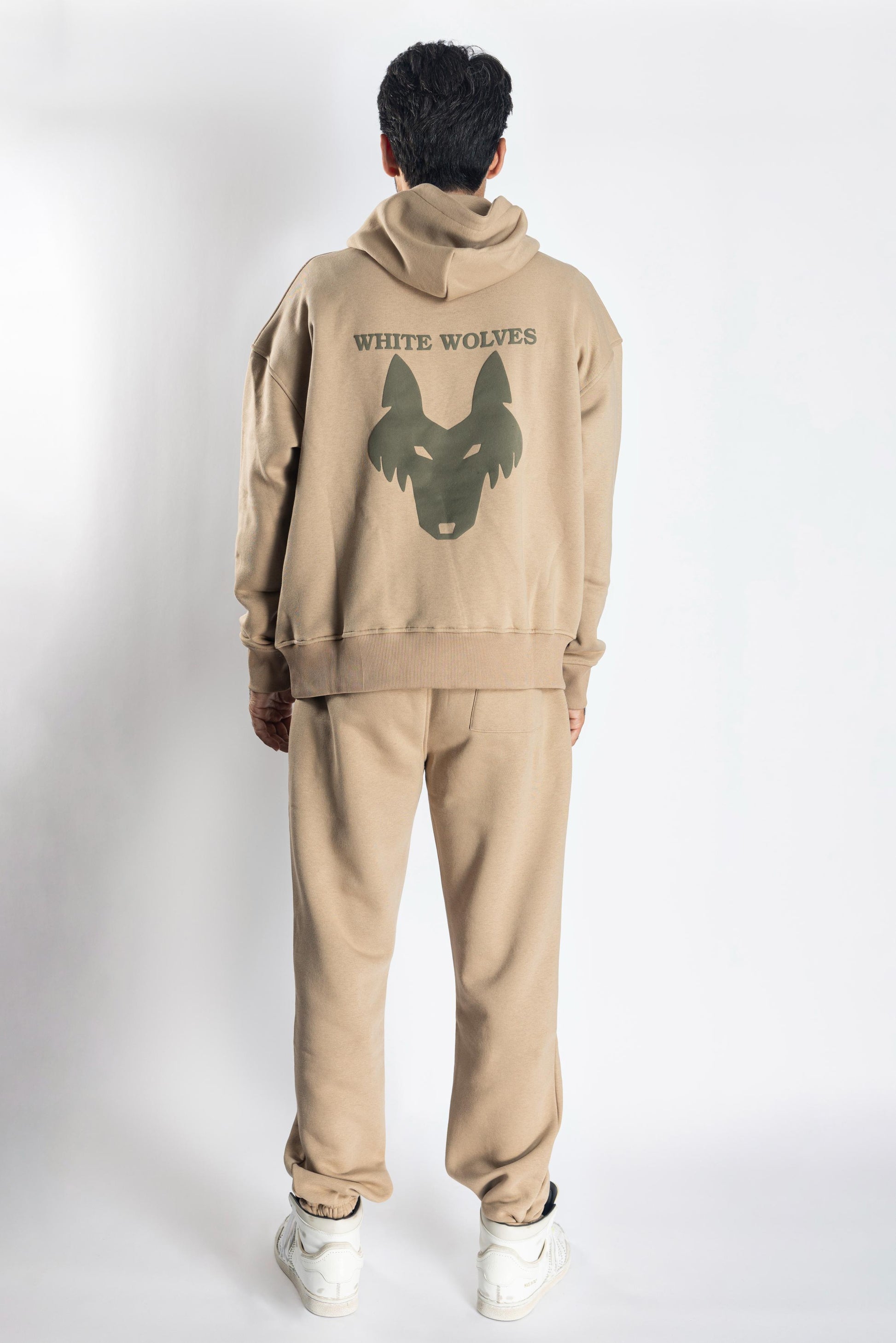 Oversized Jogging Set Hoodie For Men logo In Back color Beige - White Wolves