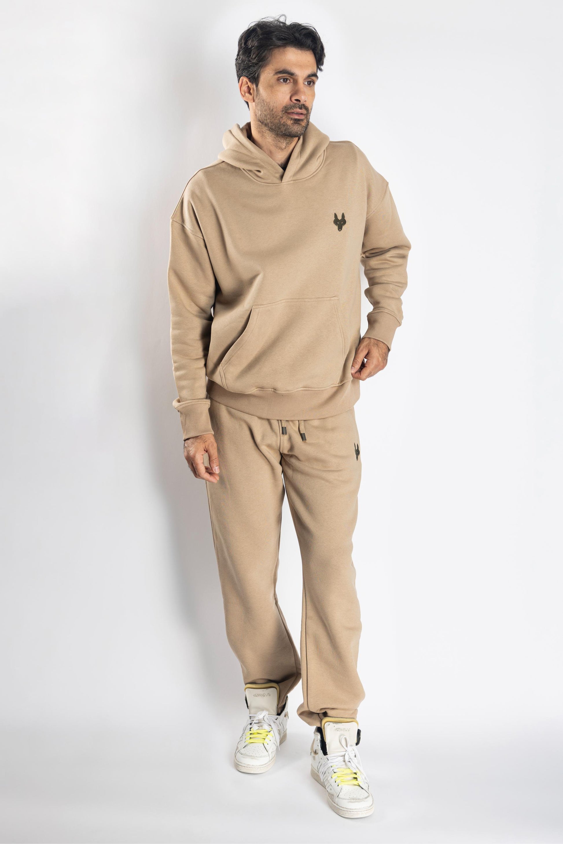 Oversized Jogging Set Hoodie For Men logo In Back color Beige - White Wolves