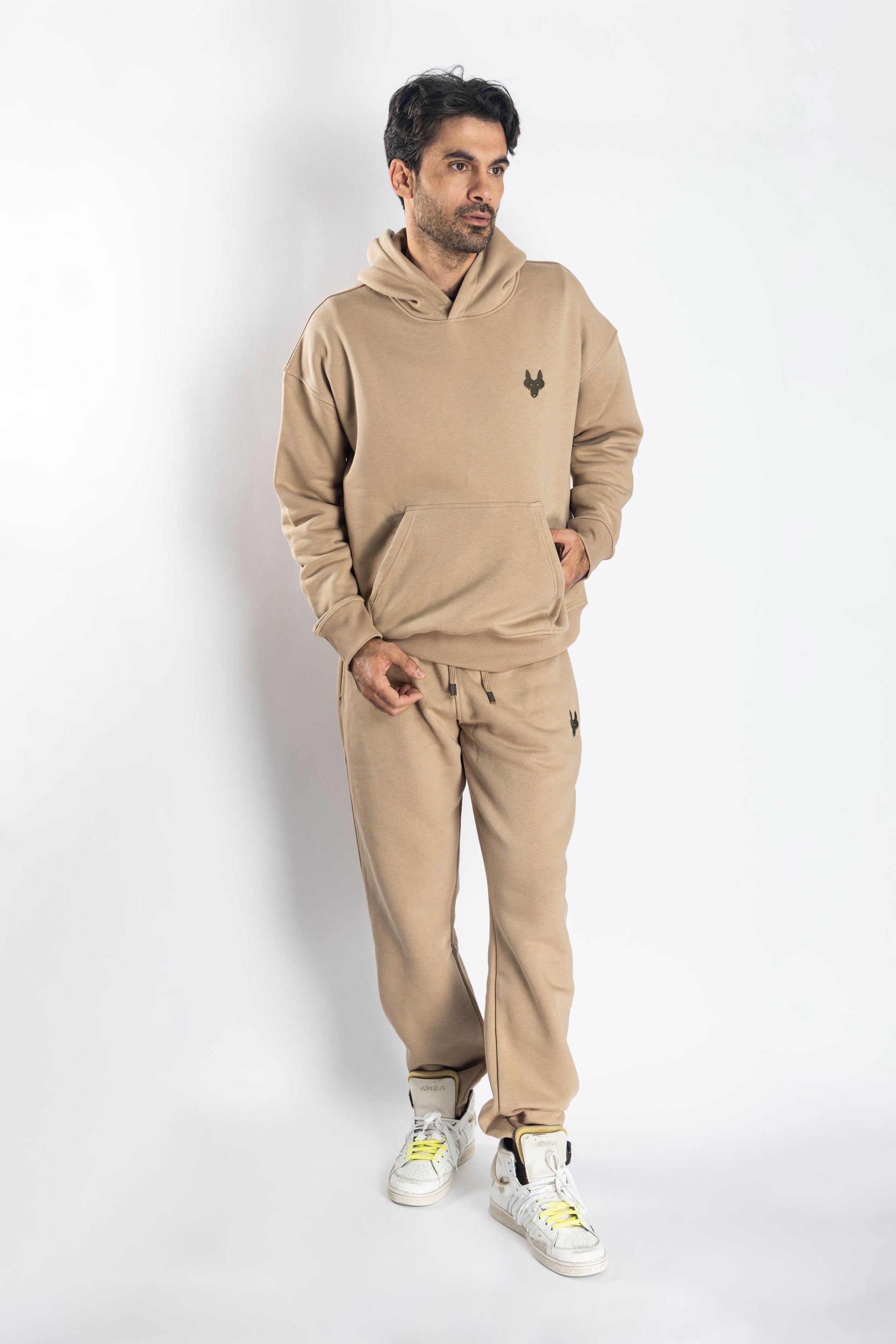 Oversized Jogging Set Hoodie For Men logo In Back color Beige - White Wolves