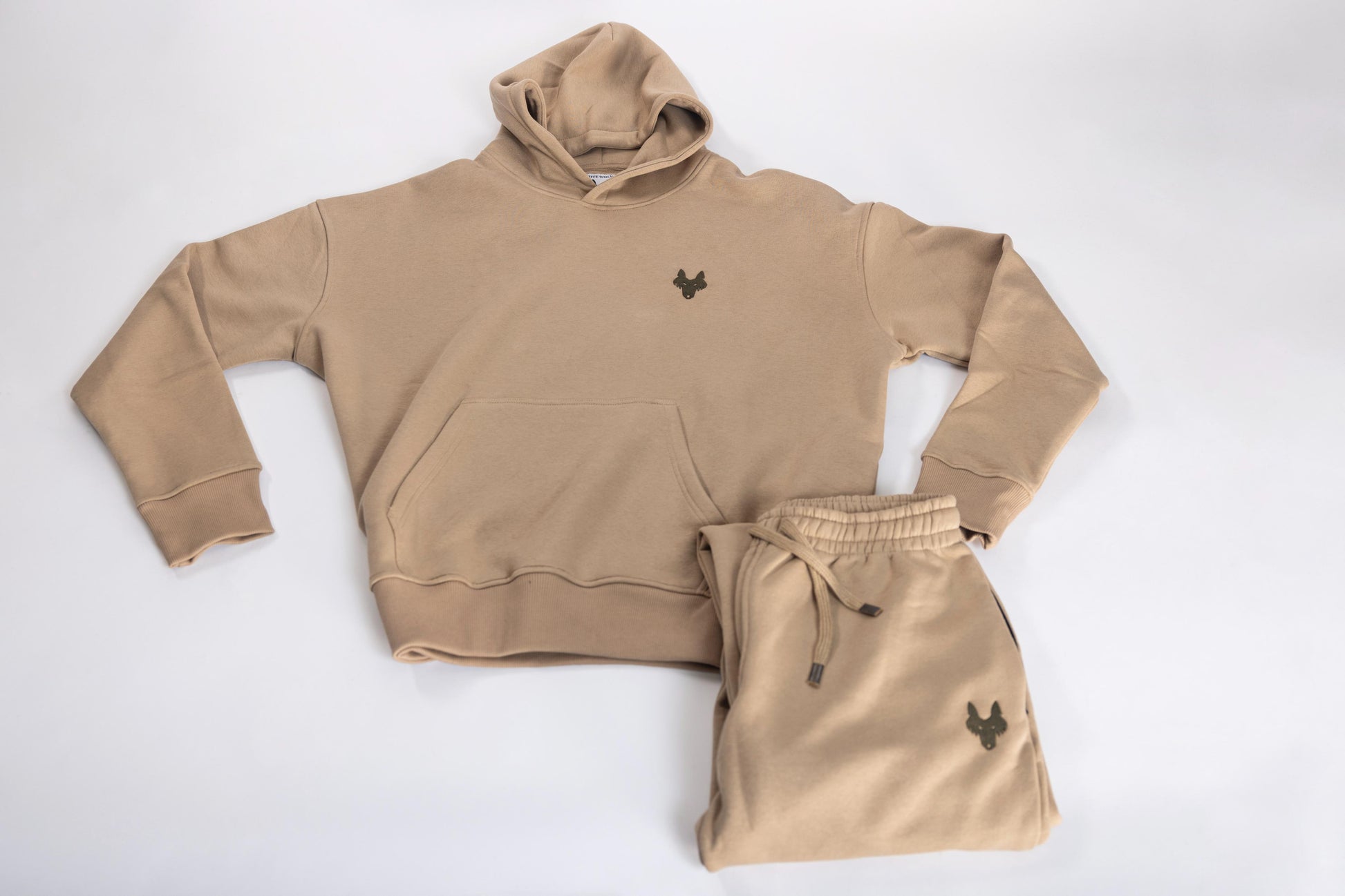 Oversized Jogging Set Hoodie For Men logo In Back color Beige - White Wolves